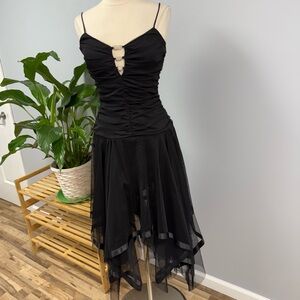 Y2K Masquerade Babydoll Mesh Overlay Dress 9/10 Black Fairy Grunge Pixie Goth